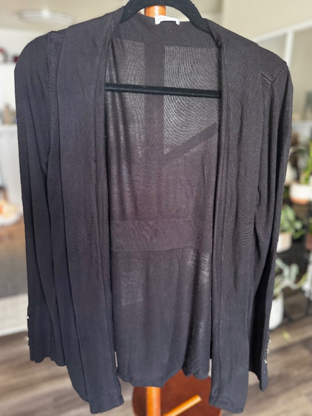 Spicy Sandia Black Open Front Cardigan Size Large
